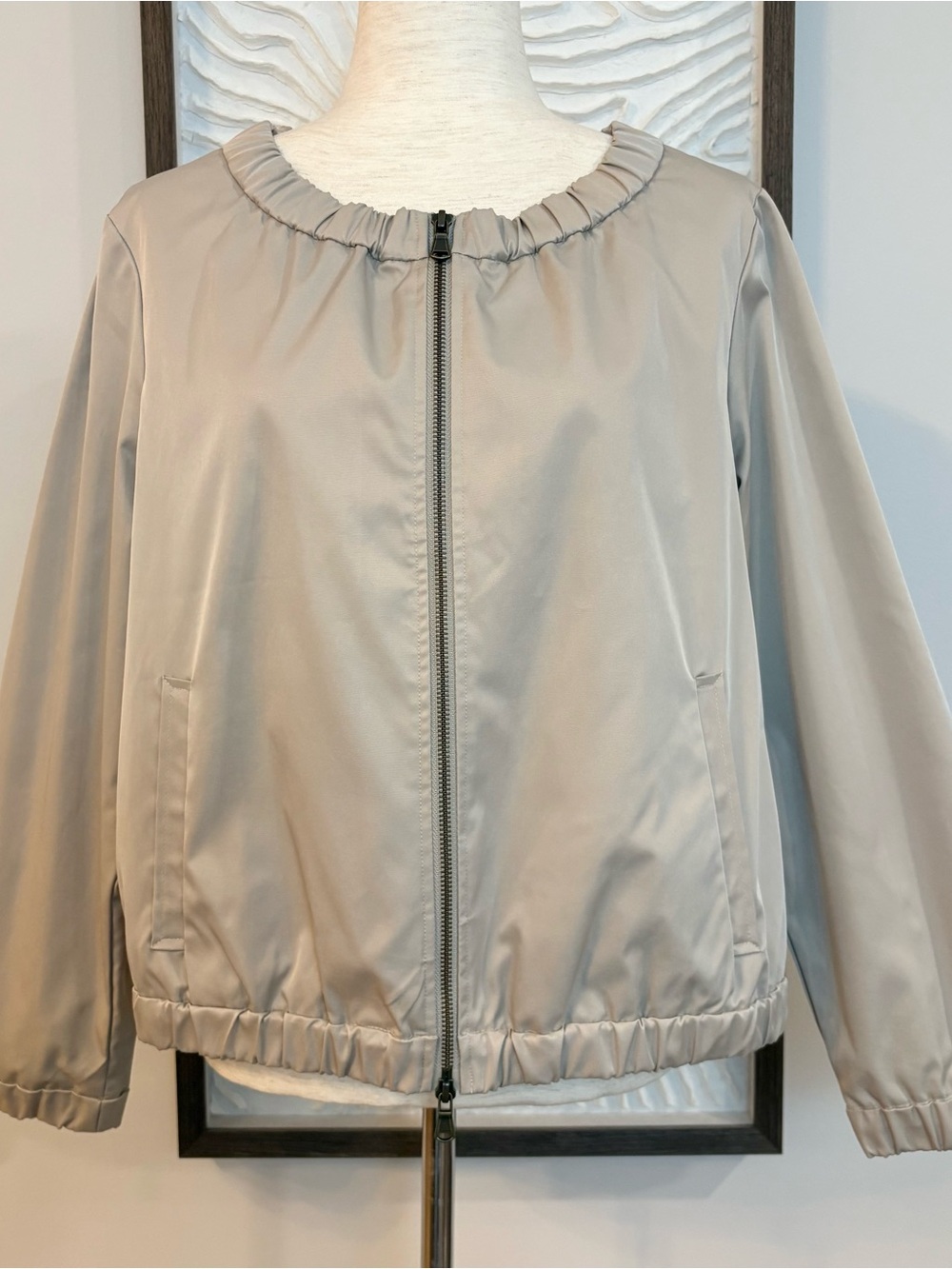 Chico’s Taupe Lightweight Zip-Front Bomber Jacket Size 2